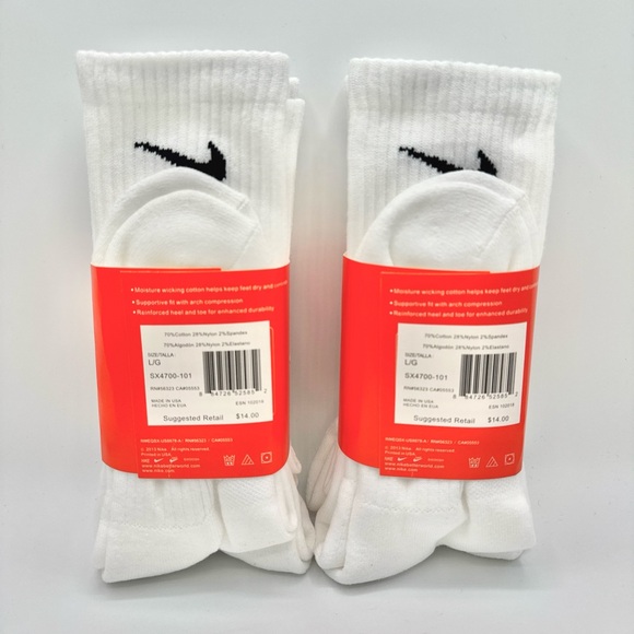 Nike Performance Cotton Everyday Cushioned Crew Training Socks- Size L, 6 pairs - Picture 2 of 5